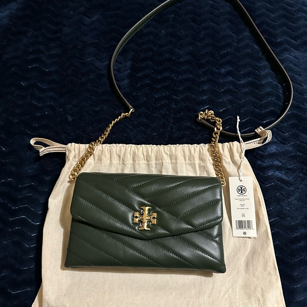 Tory Burch Olive Kira Chevron Chain Wallet